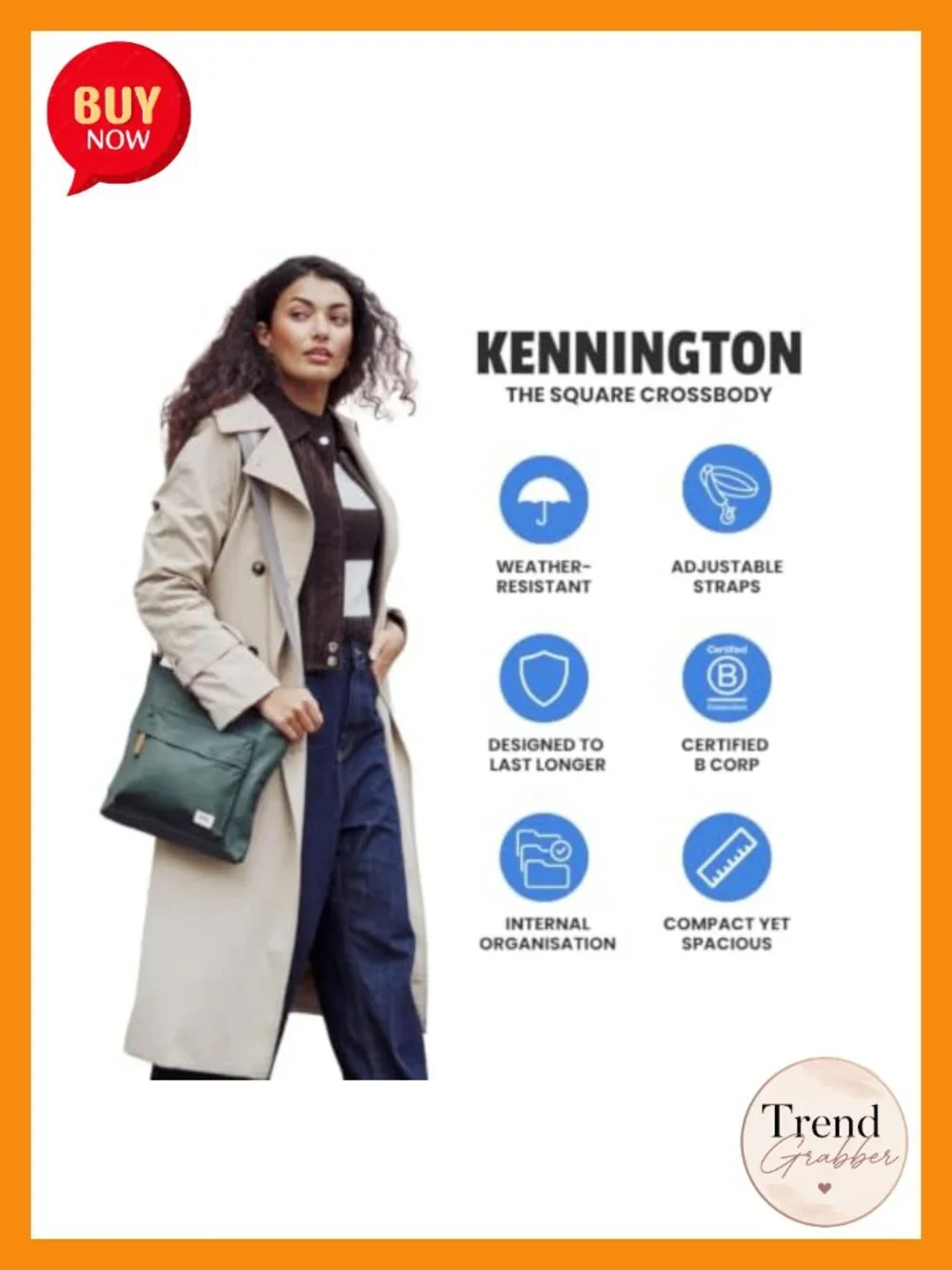 Nylon Crossbody Bag with Chunky Zippers - The Kennington - Medium